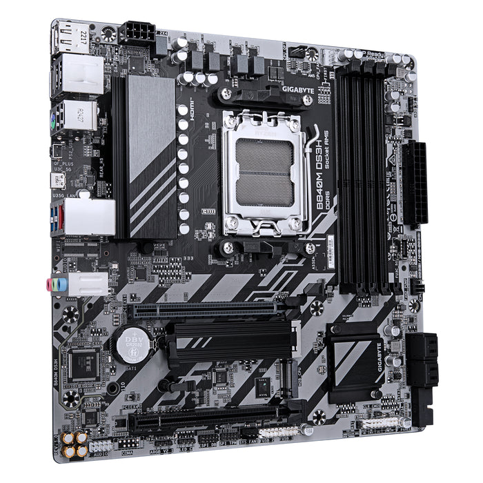 GIGABYTE B840M DS3H Motherboard - AMD Ryzen 9000 CPUs, 8+2+2 Phases VRM, up to 8200MHz DDR5, 2xPCIe 4.0 M.2, 2.5GbE LAN, USB 3.2 Gen 1