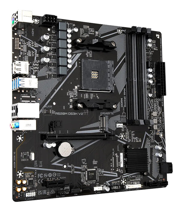 GIGABYTE A520M DS3H V2 Motherboard - Supports AMD Ryzen 5000 Series AM4 CPUs, up to 4733MHz DDR4 (OC), PCIe 3.0 x16, GbE LAN, USB 3.2 Gen 1