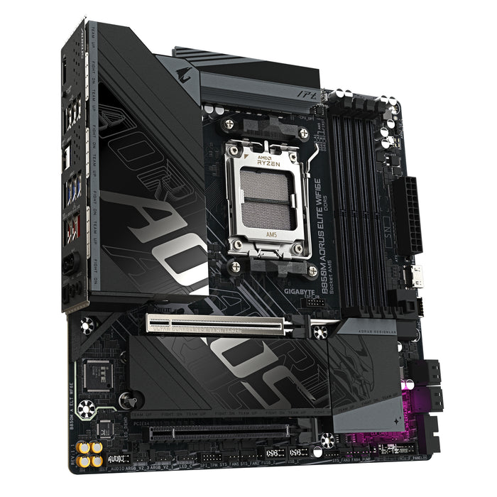GIGABYTE B850M AORUS ELITE WIFI6E Motherboard - AMD Ryzen 9000 Series CPUs, 12+2+2 Phases Digital VRM, up to 8200MHz DDR5 (OC), 1xPCIe 5.0 + 1xPCIe 4.0 M.2, WIFI 6E, 2.5GbE LAN, USB 3.2 Gen 2