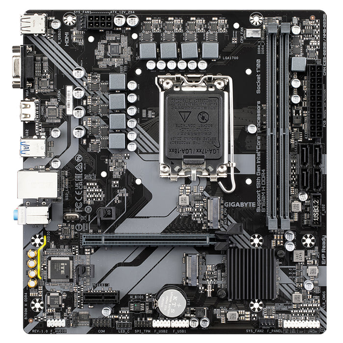 GIGABYTE B760M H DDR4 Motherboard - Supports Intel Core 14th Gen CPUs, 6+1+1 Phases Digital VRM, up to 3200MHz DDR4 (OC), 2xPCIe 4.0 M.2, GbE LAN, USB 3.2 Gen1