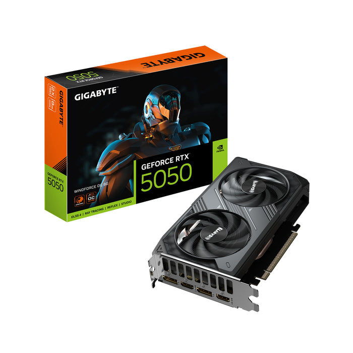 GIGABYTE GeForce RTX 5050 WINDFORCE OC 8G Graphics Card - 8GB GDDR6, 128bit, PCI-E 5.0, 2587MHz Core Clock, 2 x DP, 2 x HDMI, NVIDIA DLSS 4, GV-N5050WF2OC-8GD