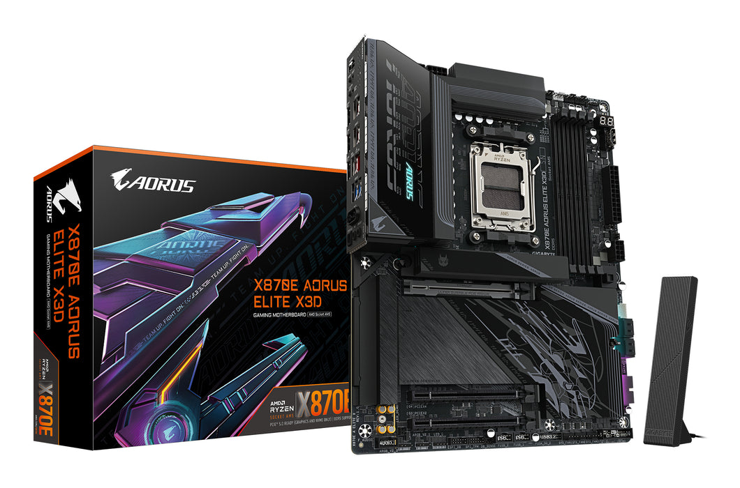 GIGABYTE X870E AORUS ELITE X3D Motherboard - Supports AMD Ryzen 9000 CPUs, 16+2+2 Phases Digital VRM, up to 9000Hz DDR5 (OC), 2xPCIe 5.0 + 2xPCIe 4.0, Wi-Fi 7, 5GbE LAN, USB 4
