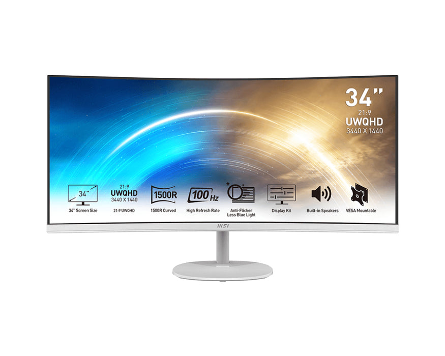 MSI Pro MP341CQ computer monitor 86.4 cm (34") 3440 x 1440 pixels UltraWide Quad HD White