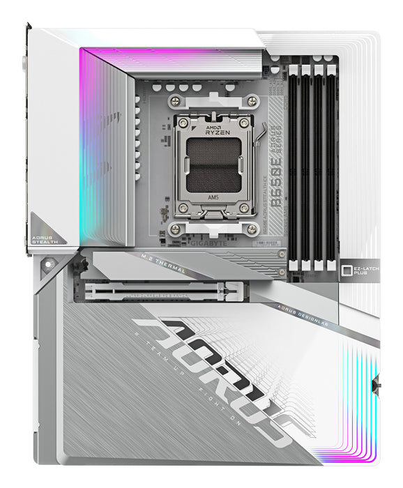 GIGABYTE B650E AORUS STEALTH ICE Motherboard - AMD Ryzen 9000 Series CPUs, 12+2+2 Phases VRM, up to 8000MHz DDR5 (OC), 1xPCIe 5.0 + 2xPCIe 4.0 M.2, 2.5GbE LAN, WIFI 7, USB 3.2 Gen 2x2