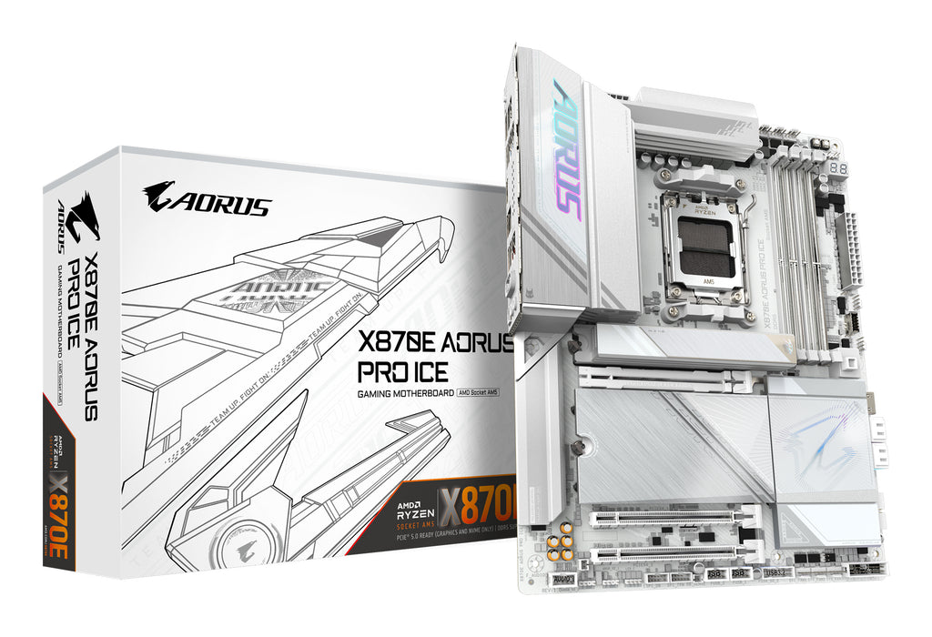 GIGABYTE X870E AORUS PRO ICE Motherboard - Supports AMD Ryzen 9000 CPUs, 16+2+2 Phases Digital VRM, up to 8000MHz DDR5 (OC), 3xPCIe 5.0 + 1xPCIe 4.0, Wi-Fi 7, 2.5GbE LAN, USB 4