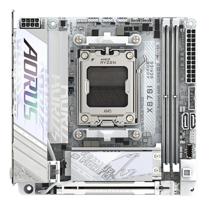 GIGABYTE X870I AORUS PRO ICE Motherboard - Supports AMD Ryzen 9000 Series CPUs, 8+2+1 phases VRM, up to 8400MHz DDR5 (OC), 1xPCIe 5.0 M.2 + 1xPCIe 4.0 M.2, WI-FI 7, 2,5GbE LAN, USB 4