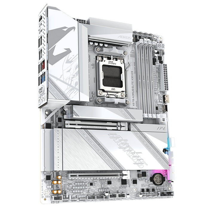 GIGABYTE X870 AORUS ELITE X3D ICE Motherboard - Supports AMD Ryzen 9000 CPUs, 16+2+2 Phases Digital VRM, up to 9000Hz DDR5 (OC), 2xPCIe 5.0 + 2xPCIe 4.0, Wi-Fi 7, 2.5GbE LAN, USB 4