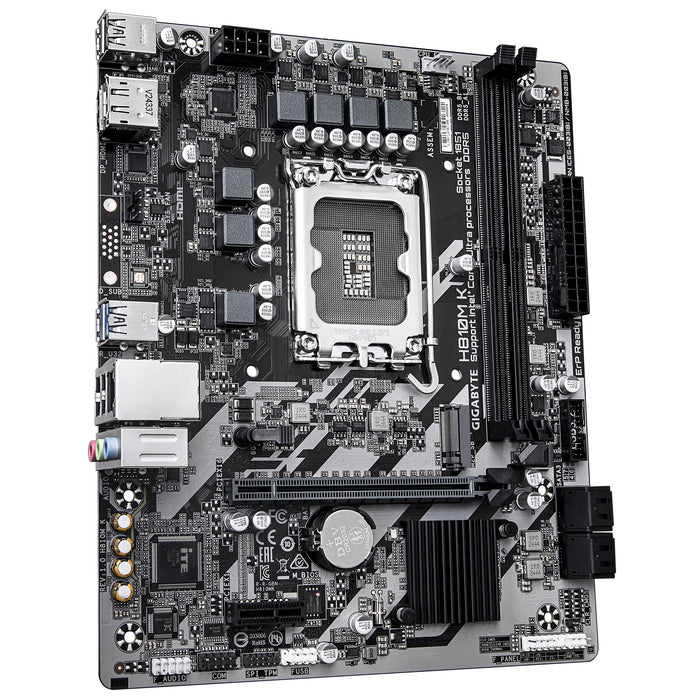 GIGABYTE H810M K Motherboard - Intel Core Ultra (Series 2) CPUs, 3+1+2 Phases VRM, up to 6400MHz DDR5, 1xPCIe 4.0 M.2, 1GbE LAN, USB 3.2 Gen 1