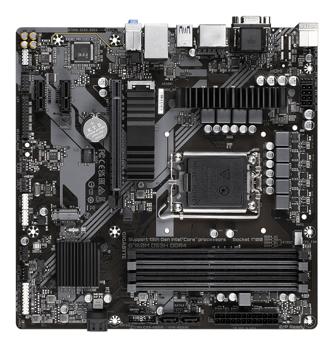 GIGABYTE B760M DS3H DDR4 Motherboard - Supports Intel Core 14th Gen CPUs, 6+2+1 Phases Digital VRM, up to 5333MHz DDR4 (OC), 2xPCIe 4.0 M.2, 2.5GbE LAN, USB 3.2 Gen2