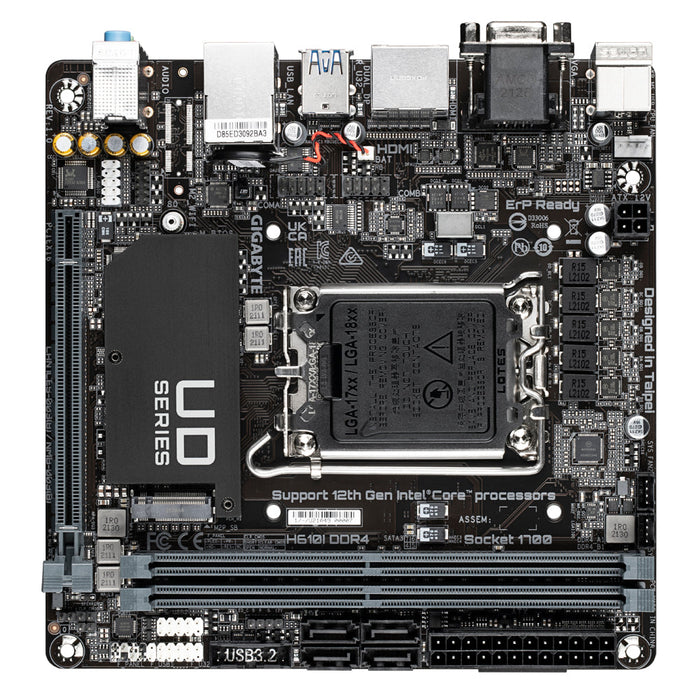 GIGABYTE H610I DDR4 Motherboard - Supports Intel Core 14th CPUs, 4+1+1 Hybrid Digital VRM, up to 3200MHz DDR4 (OC), 1xPCIe 3.0 M.2, GbE LAN, USB 3.2 Gen 1