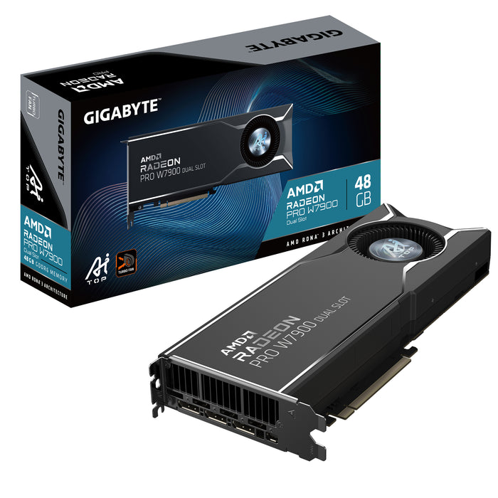 GIGABYTE Radeon PRO W7900 Dual Slot AI TOP 48G Graphics Card - 48GB GDDR6, 384bit, PCI-E 4.0, 3 x DisplayPort 2.1, W7900 AI TOP 48G