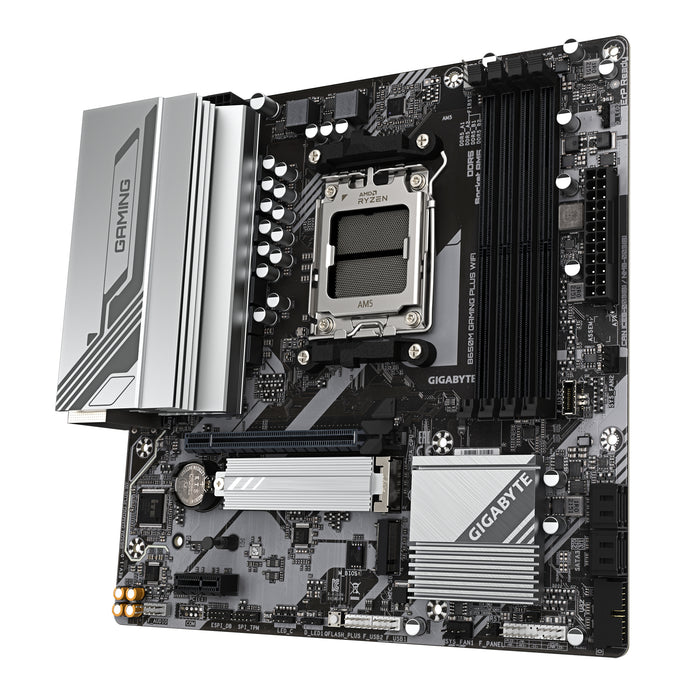 GIGABYTE B650M GAMING PLUS WIFI Motherboard - AMD Ryzen 9000 CPUs, 5+2+2 Phases VRM, up to 8000MHz DDR5, 2xPCIe 4.0 M.2, 2.5GbE LAN, WIFI 6E, USB 3.2 Gen 1